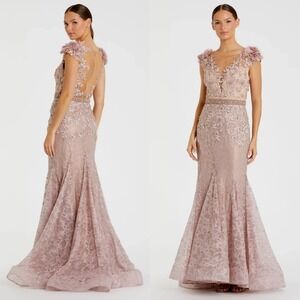 NWT Mac Duggal Pink Illusion Bodice Embroidered Trumpet Gown $1,298 - Size 8